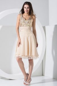 Champagne V-neck Prom Cocktail Dress With Sequin Bodice in Norfolk