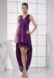 Straps Forming V-neck Purple For High-low Prom Graduation Dress