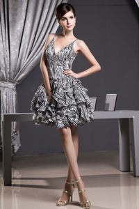 New Style Zebra A-line Mini-length Prom Dress With Straps