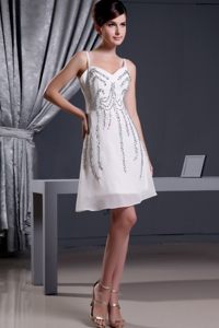 Straps Beading Decorated Mini Prom Holiday Dress Made in Chiffon
