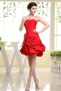 Hand Made Flower Decorate For Red Prom Dress With Pick-ups