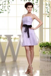 Spaghetti Straps and Black Sash Short Lilac Prom Dress in SC