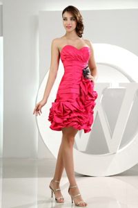 Ruffles and Clear Pleating Sweetheart Mini Prom Dress in Hot Pink