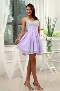 Beading Straps and Bodice Lilac Mini Prom Dress Designed A-Line