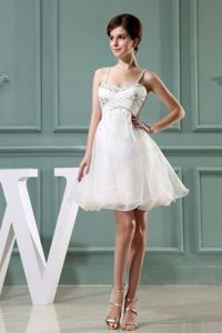 Beaded Decorated Straps A-Line White Prom Dress with Mini-length