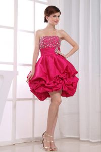 Beading Mini-length A-Line Strapless Ruffles Prom Dress in Hot Pink