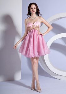 Appliques Decorate Bodice Sweetheart Pink Mini Prom Dress in Kent