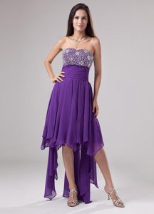 Purple Prom Dress with Strapless Beaded Decoration and Ruching In 2013