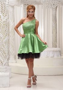 2013 Beaded One Shoulder Prom Dress With Ruche and Black Organza