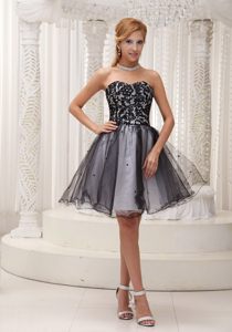 Lace Decorated Top Black and White Prom / Cocktail Dress With Sequins
