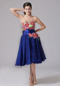 Chiffon Knee-length Sweetheart Appliqued Blue Prom Dresses