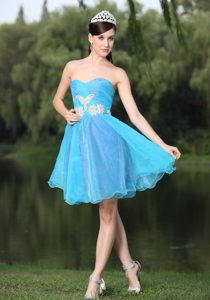 Ruching Aqua Blue Organza Custom Made Beading Prom Party Dress