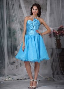 Princess Sweetheart Aqua Blue Prom Homecoming Dress with Pleat and Bow