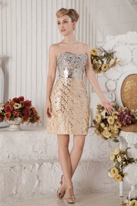 Champagne Column Mini Prom Dress Accent for Sequin and Beading