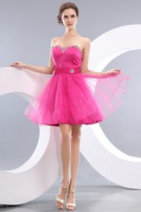 Hot Pink Princess Beading Sweetheart Short Prom / Homecoming Dress