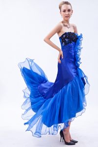 Royal Blue Mermaid High-low Prom Dress with Black Appliques
