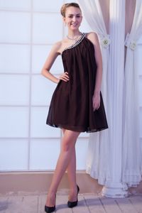 Beading One Shoulder Mini Brown Cocktail Dress with Empire in NE