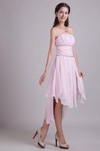 Asymmetrical High-low Beading Prom Homecoming Dress in Baby Pink
