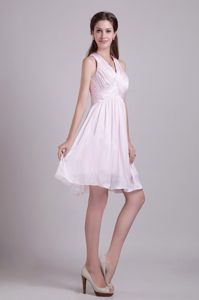 Baby Pink Empire V-neck Short Ruching Prom Cocktail Dress in Bristol