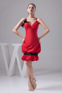 Pick-ups and Bowknot Accent Red Mini-length Prom Cocktail Dress
