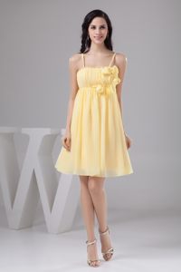 Ruched and Floral Prom Gown Dress in Light Yellow to Mini-length