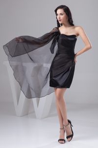 One Shoulder with Cover Short Ruched Black Prom Dress for Ladies