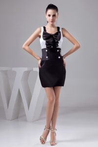 Black and White Square Prom Dress with Button and Bowknot
