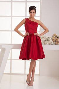 A-line One Shoulder Beaded Wine Red Prom Dress to Knee-length
