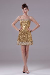 Low Price Sequin Gold Mini Prom Dress for Girls in Campbell