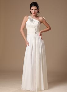 Popular White Beaded Prom Cocktail Dress One Shoulder Floor-length