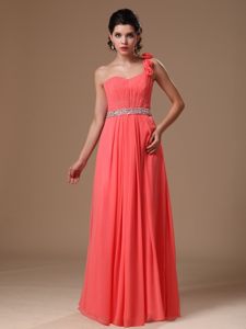 Watermelon One Shoulder Dresses for Prom Princess Beading Waist