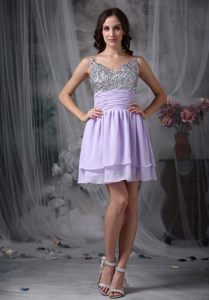 Wanted Mini-length Lilac Prom Gown Dress RhinestOne and Side Zipper