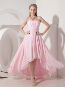Pink Side Zipper Prom Gowns Beading Sweetheart High-low in Maringa