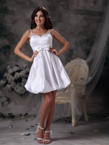 Lovely Mini-length Prom Evening Dress Sheer Neck with Bow in White