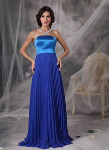 Custom Made Chiffon Strapless Prom Cocktail Dress Pleat Royal Blue