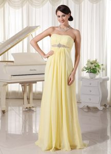 Tasty Empire Strapless Beaded Prom Bridesmaid Dress in Light Yellow