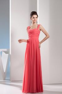Straps Ruches Watermelon Empire Floor Length Prom Cocktail Dress