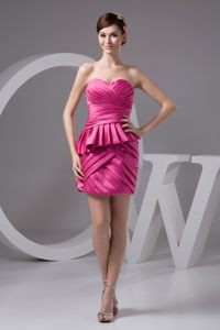 Ruched Sweetheart Mini Length Prom Bridesmaid Dress in Hot Pink