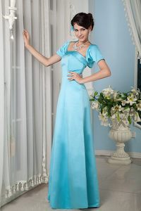 Aqua Blue Satin Column Floor Length Strapless Prom Party Dress