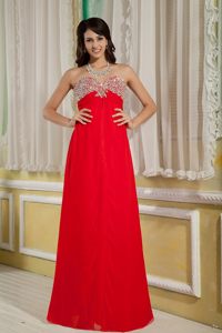 Beaded Sweetheart Red Chiffon Prom formal Dress of Floor Length