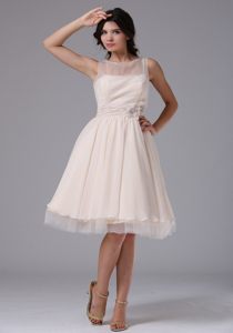 Flower Accent Bateau Cream Colored Chiffon Prom Pageant Dresses