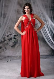 Red Halter Chiffon Prom Homecoming Dresses with Beading Ruches