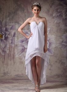White Chiffon High-low Prom Homecoming Dresses of Slot Neckline