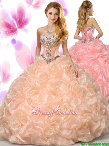Most Popular Ball Gowns Quinceanera Dresses Orange Sweetheart Organza Sleeveless Floor Length Lace Up