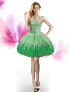 Fashionable Scoop Green Lace Up Prom Dresses Beading and Ruffles Sleeveless Mini Length