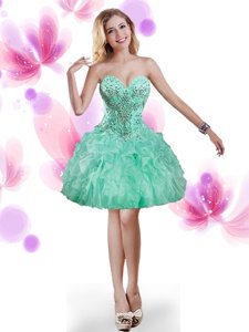 Charming Mini Length Lace Up Prom Dress Turquoise and In for Prom and Party with Beading and Ruffles