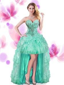 Dynamic Turquoise Prom Evening Gown Prom and Party and For with Beading and Ruffles Sweetheart Sleeveless Lace Up