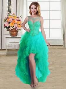 Scoop Sleeveless Beading and Ruffles Lace Up Homecoming Dress