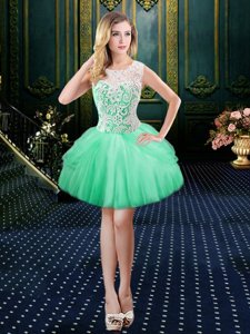 Wonderful Apple Green Scoop Neckline Lace Prom Gown Sleeveless Lace Up