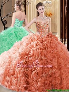 Custom Design Floor Length Ball Gowns Sleeveless Orange 15th Birthday Dress Lace Up